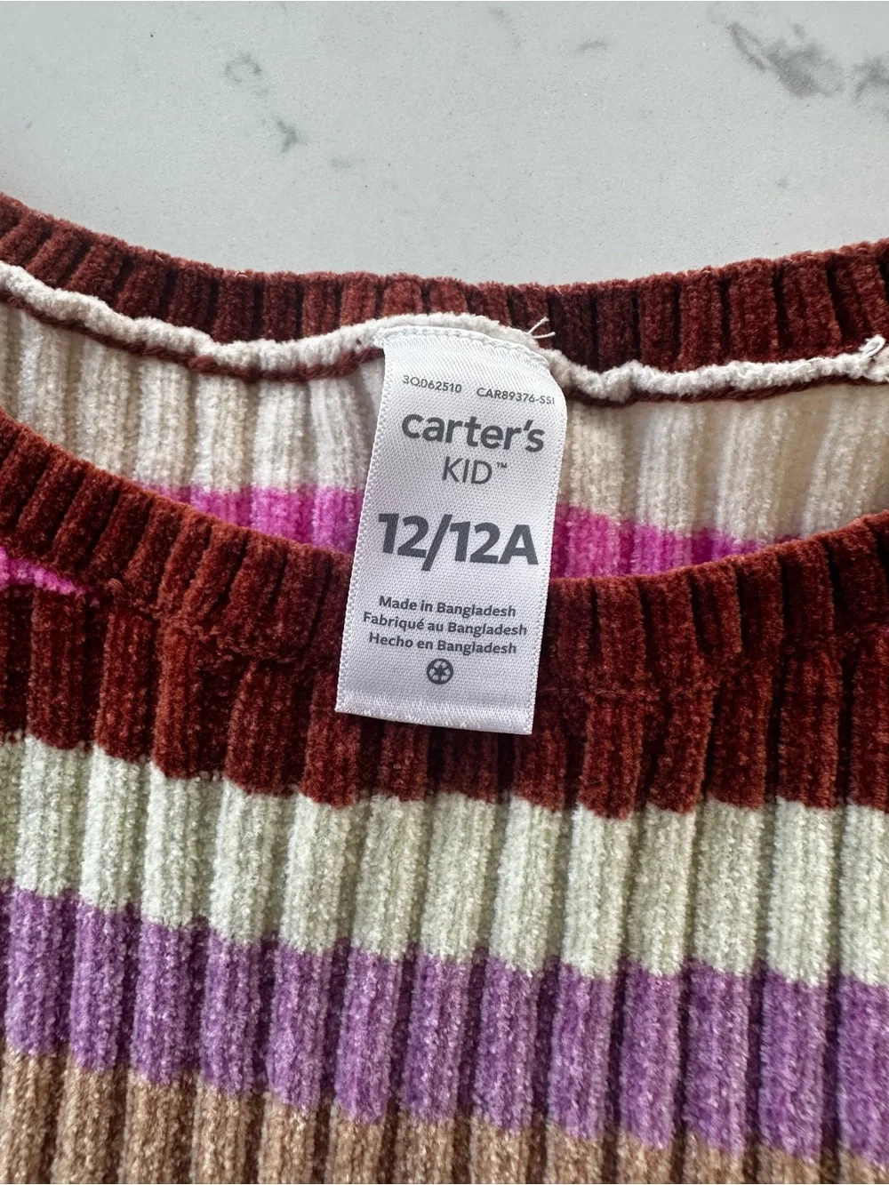 Carter's Striped Ribbed Crewneck Sweater in Pink, Purple, Brown, Cream